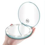 TourKing LED Travel Makeup Mirror, 3.5 inch Lighted Compact Mirror, 1X /10X Magnifying Handheld Illuminated Portable Mirror Double Sided with 10 LEDs Lights (green)