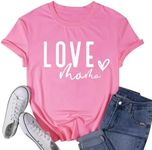 Women's Love More Letter Print T Shirt Cute Love Heart Print Valentine's Day Gift Tops Basic Summer Casual Short Sleeve Tee, Light Pink-mama, XX-Large