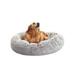 Bedfolks Calming Donut Dog Bed, Dia36 Round Fluffy Dog Beds for Large Dogs, Anti-Anxiety Plush Dog Bed, Washable Pet Bed with Non-Slip Bottom (Light Grey, Large)