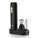 KITVINOUS Electric Wine Opener Set with Charging Base, Reusable Automatic Wine Bottle Opener with LED Light, Portable Corkscrew with Pour & Preserver Vacuum Stopper, Black