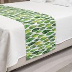 Lunarable Green Bed Runner, Watercolor Forest Leaves Pattern Abstract Image in Order Print, Decorative Accent Bedding Scarf for Hotels Homes and Guestrooms, King, Forrest Green