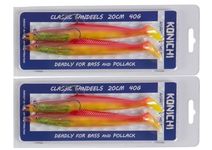 FISHZONE - 4 (2 x 2) Pack KONICHI CLASSIC SANDEEL Fishing Lure 8" 20cm 40g Soft Rubber Imitation Bait Range (6 Colours Available) For Predatory Fishing (Rhubarb & Custard)