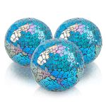 Folmywy Mosaic Sphere Balls 3.35inch Glass Ball Centerpiece Mirror Glass Solid Sphere 3 Pcs Blue Modern Solid Decor Orbs Ornaments for Bowl Vase Dining Coffee Table