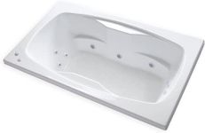 Carver Tubs - AR7242 - Modern Acrylic Fiberglass Whirlpool Tub Water Massage Two Person Jetted Bathtub, w/Heated 12 Jet - White Rectangle Acrylic Tub - Built-in Armrest - 72"L x 42"W x 20.5"H