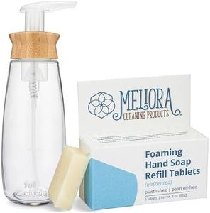 MightyNest Full Circle Refillable Glass Hand Soap Dispenser | 6 Count Meliora Cleaning Products Unscented Foaming Soap Refill Tablets Set | Eco-Friendly, Refillable Cleaning Bundle