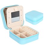 Darbermu Mini Portable Jewelry Box Organiser, Travel Jewellery Case, Leather Double Layer Jewelry Box with Mirror, Rings Earrings Necklace Bracelets Jewelry Gift Box Girls Women (Blue)