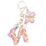 Unpafcxddyig Initials Letter Keychain Pink Tassel Butterfly Pendant for Women Girls Wallet Backpack Purses,Letter N