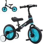 UBRAVOO Trike to Bike Riding Tricycles for Boys Girls, Fit 'n Joy Kids Balance Bike with Pedals & Training Wheels Options, 4-in-1 Starter Toddler Training Bicycle (Blue)