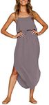 NERLEROLIAN Women's Adjustable Strappy Split Summer Beach Casual Midi Dress Dark Gray