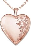 PicturesOnGold.com Personalized Heart Shaped Butterflies Photo Locket Necklace - 3/4 inch x 3/4 inch - Includes 18 inch Chain - Custom Engraved Picture Locket Necklace for Women, 1 inch x 1 inch, Rose