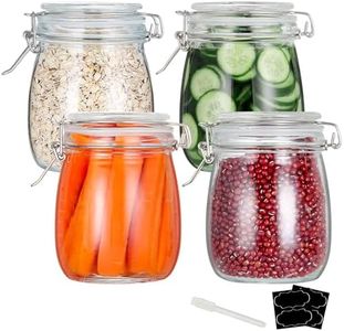 YEBODA 24oz Food Storage Canister Glass Jars with Clamp Airtight Lids and Silicone Gaskets for Multi-Purpose Kitchen Containers - Clear Round (4 Pack)