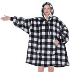 PAVILIA Blanket Hoodie for Women, Sherpa Wearable Blanket Men, Cozy Oversized Sweatshirt Blanket, Hooded Blanket Sweater, Checker White, Adult