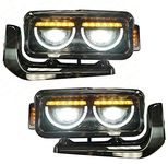 QSC Truck Parts Black Full LED Headlight Set w/Mounting Arm for Peterbilt 357 359 379 389