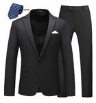 MOGU Mens Slim Fit 2 Piece Suit One Button Notch Lapel Tuxedo for Prom (Suit Jacket + Pants), Black, 36