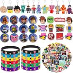 96PCS Rob-lox Party Decorations,Party Favors Include 12 Wristbands,12 Keychains,12 Brooches,10 Shoe Charms,50 Stickers