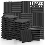 Sound Proof Foam Panels - 12 x 12 x 2 Inches 36 Pack Wedges Acoustic Foam Panels Sound Proofing Padding for Walls and Ceiling High Density Foam Studio Foam (Black)…
