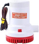 Amarine Made Non Automatic Bilge Pump for Boats 2000 GPH Submersible Pump 12V Boat Marine Plumbing Electric with Hose ID 29mm 1-1/8 Outlet 8.5A White