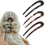 3 Pack French Hair Forks, U Shaped Hair Pins Tortoise Shell Clips Hairstyle Accessories Benefree Style Hair Sticks Cellulose Acetate Chignon Bun Twist Hair Sticks for Women Girls