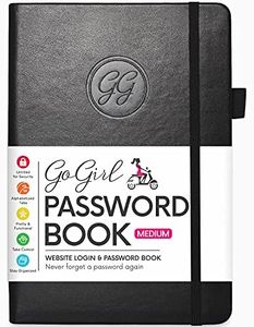 GoGirl Password Book with Alphabetical tabs – Internet Address & Password Keeper Logbook for Password Organization, Journal Notebook for Saving Website Logins. Medium Size 5.3″ x 7.7″, Black