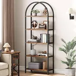 IDEALHOUSE Bookshelf 5 Tier Bookcase Arched Display Racks Tall Standing Bookshelves Metal Frame Modern Storage Rack Shelf Large Wood Book Shelf for Bedroom, Living Room, Home Office