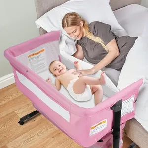 BIERUM Bassinet, 4 in 1 Baby Basinet, Bedside Bassinet for Baby, Height Adjustable Bassinet Bedside Sleeper with Lockable Wheels & Mosquito Nets, Large Storage Bag & Comfortable Mattresses Included.