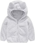 JESKIDS Toddler Girls Boys Fleece Hoody Jacket Zip Up Teddy Coat Warm Winter Outwear Light Grey