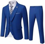 MY'S Men's 3 Piece Slim Fit Suit Set, 2 Button Blazer Jacket Vest Pants with Tie, Solid Wedding Dress Tux and Trousers, Sapphire, X-Large