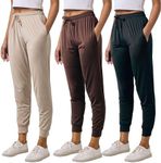 Real Essentials 3 Pack Women's Plus Size Just My Lounge Joggers Soft Sleepwear Pajamas Loungewear Yoga Pants Active Athletic Track Running Workout Casual Ladies Yoga Sweatpants Pockets, Set 10,1X