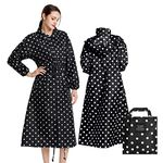 SOPPY Rain Coats for Women, Long Waterproof Coat Windproof Raincoat Lightweight Poncho Quick Dry Long Rain Jacket Hooded Raincoat for Women Free Size - Black Dots
