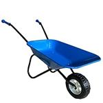 ASC - Child Kids Metal Wheelbarrow - Metal Tray & Frame, Rubber Handles, Puncture-Resistant Tire, Blue & Black - Outdoor, Educational, Farm, Gardening Toy, Play, Game