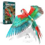 Piececool 3D Metal Model Kit for Adults - Scarlet Macaw with Acrylic Stand DIY 3D Metal Jigsaw Puzzles, Christmas Birthday Gifts for Adults, 83Pcs