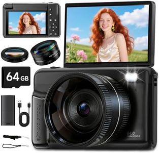 4K Digital Camera for Photography with Wide-Angle Lens, Autofocus 64MP Vlogging Camera for YouTube with 3" 180° Flip Screen, 16X Zoom Compact Travel Point and Shoot Camera with Flash for Beginners