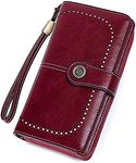 Leather Wallet Women Rfid Blocking Large Capacity, Zip Around Long Wallet - Pu Phone Clutch Purse, Trifold Ladies Wallets Coins Zipper Pocket with Id Window, Card Holder Wristlet (Red)