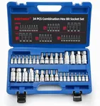 NORTOOLS Master Hex Bit Socket Set S2 Steel Allen Socket Bit SAE and Metric Torx Bit CRV Socket Tool Allen Wrench Bit Kit 1/2" 3/8" 1/4" Drive Automotive Bike Motorcycle and ATV 34 Pieces