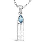 Alexander Castle 925 Sterling Silver & Blue Topaz Charles Rennie Mackintosh Necklace for Women Teens Girls with 18" Silver Chain & Jewellery Gift Box - 25mm x 6mm