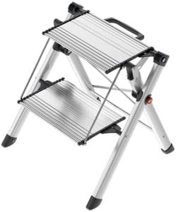 Hailo 4310-100 Aluminium Mini Comfort Folding Steps-2 Large Aluminium Treads