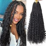 18 Inch Goddess Box Braids Crochet Hair 8 Pack Bohemian Hippie Box Braids Crochet Hair with Curly Ends Synthetic Crochet Braiding Hair for Black Women 1B#