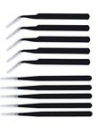 PagKis Set of 10 Non Magnetic ESD Safe Black Coated Tweezers - 5 Straight & 5 Curved