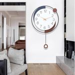 Modern Simple Classical Large Decorative Wall Clock with Pendulum, Modern Non-Walking Mute Metal Wall Clock for Living Room, Bedroom, Study, Office（20in*13in）