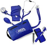 ASA TECHMED Nurse Essentials Professional Kit with Handheld Travel Case | 3 Part Kit Includes Adult Aneroid Sphygmomanometer Blood Pressure Monitor, Stethoscope, Diagnostic Otoscope (Blue)