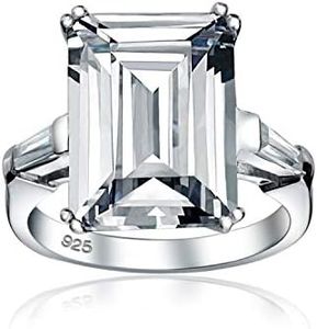 Art Deco Style Bridal Wedding Big 10CT AAA CZ Solitaire Emerald Cut Statement Engagement Ring For Women .925 Sterling Silver Cubic Zirconia Baguette Side Stones