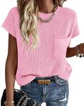 KIRUNDO Sweaters for Women Trendy Cap Sleeve Tops Summer Oversized Cute Lightweight Knit Sweater Vest Spring Outfits for Women 2024(Pink, Medium)