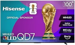 Hisense 100" Class QD7 Series Mini-LED 4K UHD Smart Fire TV (100QD7QF, 2025 Model) - QLED, 144hz, HDR10+, Dolby Vision, Dolby Atmos, Game Mode Pro, ALLM, Alexa Built in with Voice Remote, Black