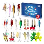 Christmas Fishhook Advent Calendar 2024, 24 Days Christmas Countdown Fish Tackle with Fishing Lures Set for Freshwater, Xmas Surprise Gift for Fishing Lover Adult Men Boy Teen Father Anglers (A)