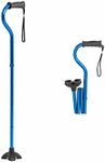 Medline Offset Folding Cane with 4-Point Base with Cushioned Gel Handle, Lightweight and Extra Stable, Blue