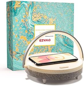 EZVALO Gift for Her, Music Table Lamp with Wireless Charger, 4 in 1 Touch Bedside Lamp, Portable Bluetooth Speaker, Phone Holder, Dimmable LED Night Lights Birthday Gifts for Women, Men, Dad, Mom