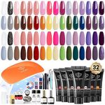 Modelones 133pcs Poly Extension Gel Nail Kit, 32 Colors All Seasons Poly Nail Gel kit with Nail Lamp Slip Solution Builder Nail kits Manicure Tools Nail Forms Nail Kit for Starter Nail Art for Women