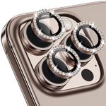 Xfilm for iPhone 16 Pro/16 Pro Max Camera Lens Protector Bling Individual Metal Diamond Ring 9H Hardness Scratchproof Protector, Stylish Phone Accessories, Case Friendly (Titanium Desert Diamond)