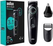 Braun All-In-One Style Kit Series 3 3430, 3-in-1 Trimmer for Men with Beard Trimmer, Ear & Nose Trimmer, Hair Clippers, Ultra-Sharp Blade, 20 Length Settings, Washable