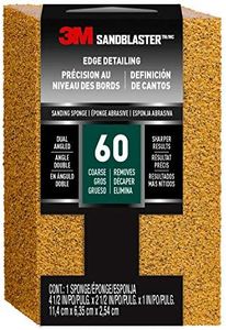 3M SandBlaster Dual Angle Bare Surfaces Sanding Sponge, 60 Grit, For Wet Or Dry Use, Professional-Grade Foam Keeps Its Shape For Lasting Use, Premium Mineral Grits For Effective Hand Sanding (9558)